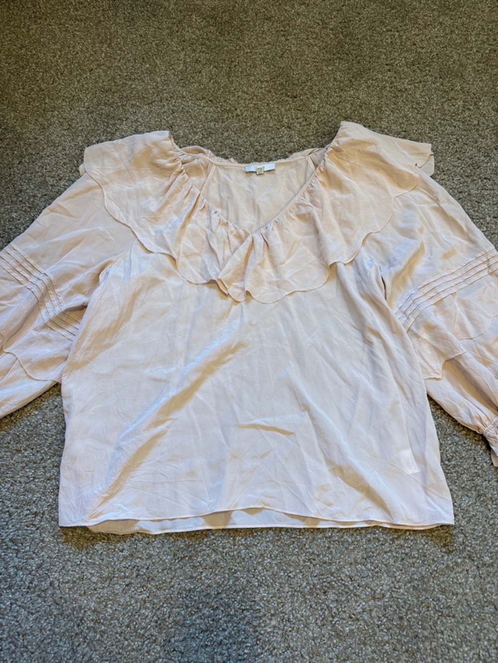 Joie Blush Ruffle V-Neck Pintuck Blouse